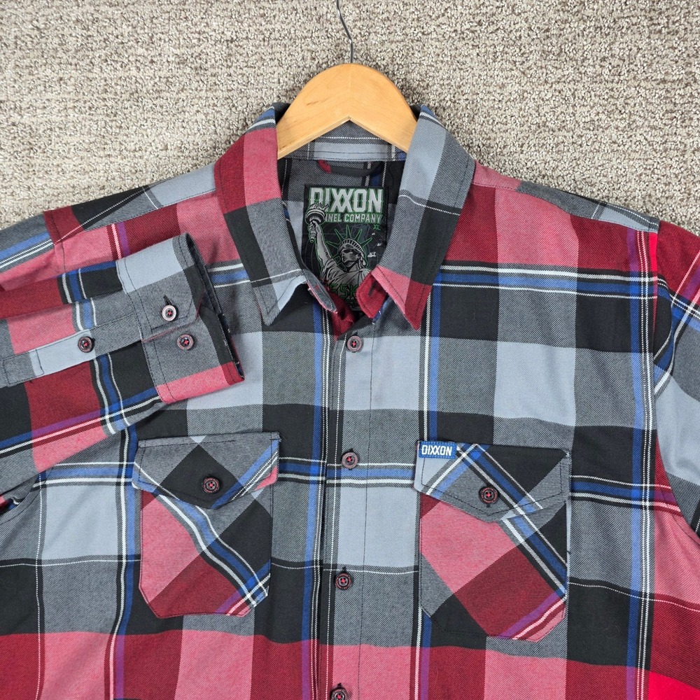 Dixxon Flannel Co Plissken Plaid Button Up Shirt Mens XL Red Grey Black Blue